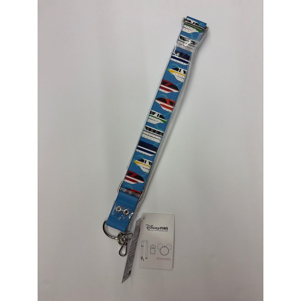 Disney Parks Monorail Pin Trader Gear Lanyard Strap Blue Faux Leather New